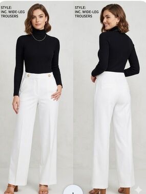 NEW Women’s I.N.C Off-White Lined Wide Leg Slacks w/Invisible Side Zipper Size 4